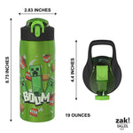 Zak Designs Minecraft Water Bottle for Travel and At Home, 19 oz Vacuum Insulated Stainless Steel with Locking Spout Cover, Built-In Carrying Loop, Leak-Proof Design (Creeper)