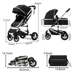 Kinder King 2 in 1 Convertible Baby Stroller, Folding High Landscape Infant Carriage, Newborn Reversible Bassinet Pram, Adjustable Canopy, Diaper Bag, Anti-Shock Toddler Pushchair Stroller, Black
