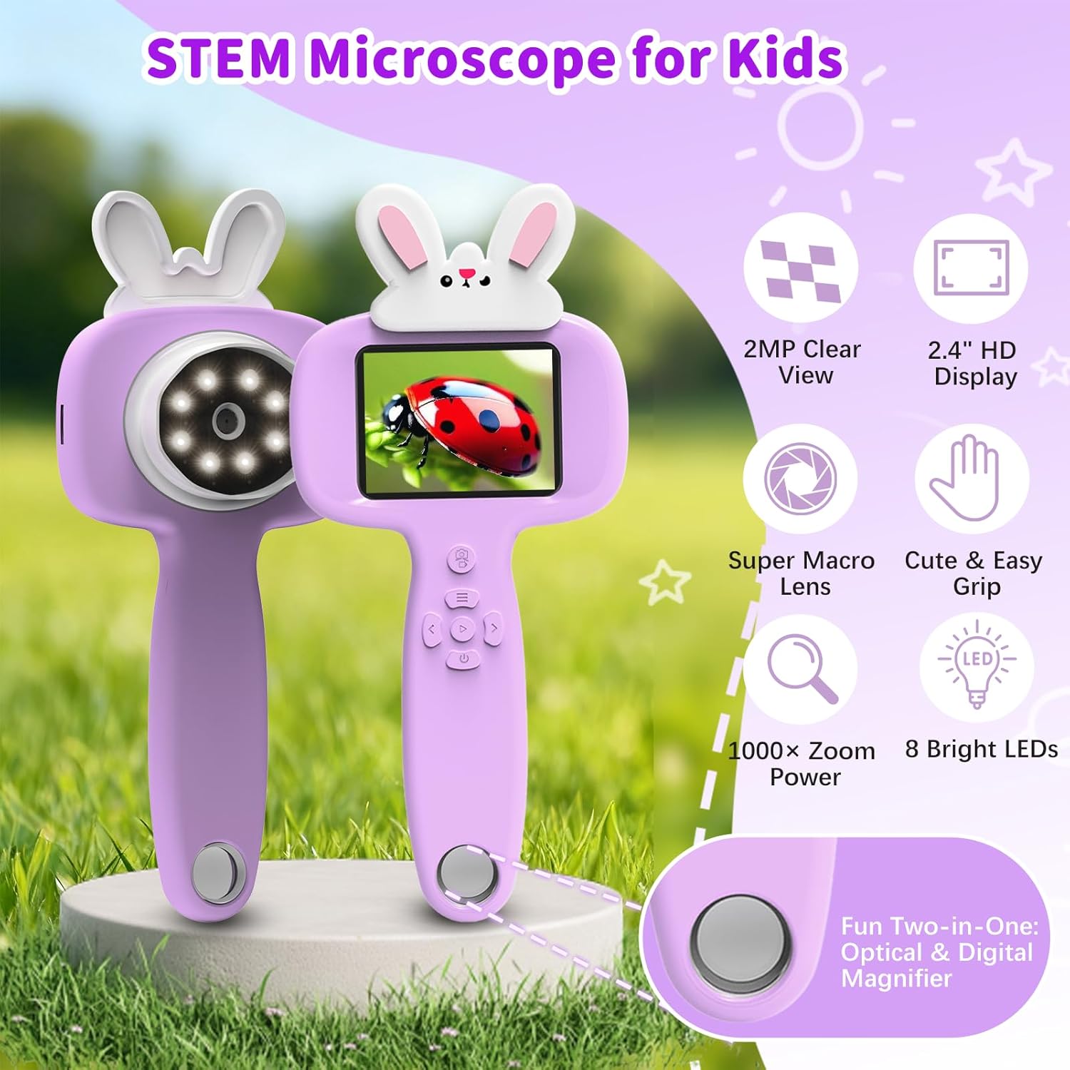 2026 NEW Microscope for Kids with 16 Slides, 2.4" Handheld Digital Pocket Microscope, STEM Educational Science Toys for New Year, Birthday Gifts for 3+ 4 5 6 7 8 9 10 11 12 Year Old Boys Girls, Purple