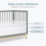 Dream On Me Hygge 5-in-1 Convertible Full-Size Baby Crib in Sea Grass & Vintage Oak, GreenGuard Gold & BSA, Converts to Toddler, Day & Full-Size Bed, Adjustable Mattress Heights, Modern Nursery