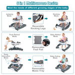 HONEY JOY Baby Walker, 6-in-1 Foldable Baby Walker and Bouncer Combo, Infant Activity Walker with Wheels, Adjustable Heights, Rocker, Music, Lights, Walker for Baby Boy Girl 7-14 Months (Gray)