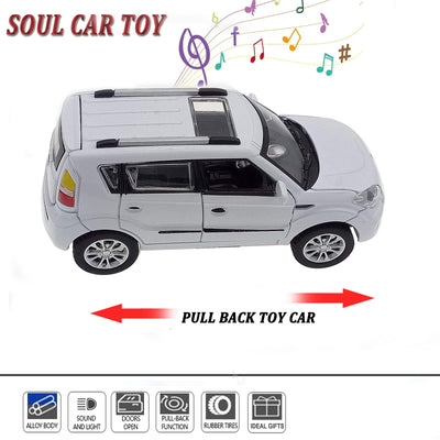 Toy Cars Diecast Car Models Soul Hatchback Model Cars,Pull Back Cars,Boxy Car Toy with Sound and Light for 3+ Year Old Boys(White)
