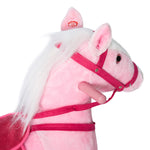 Qaba Kids Rocking Horse Plush Ride On Toy Toddler Rocker for Boys Girls Gifts with Realistic Sounds, Pink