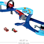 Mattel Disney and Pixar Cars Playset with 2 Toy Cars, Lightning McQueen & Francesco Bernoulli, GRC Jumping Raceway Track Set with Booster