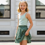 PATPAT Girls Skirt Sets Size 9-10, Green Crop Tank Tops + Pleated Skirts with Built in Shorts 2 Piece Outfits, Tween Girls Trendy Clothes Y2K Outfits Streetwear