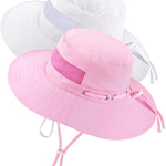 HONGTEYA Kids Sun Hat Toddler Summer UV Protection Adjustable Kids Beach Hat with Breathable Mesh for Girls 2-8 Years (US, Age, 6 Months, 24 Months, White + Pink)