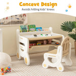 Costzon Toddler Table and Chair Set, Plastic Activity Desk w/Whiteboard, Watercolor Pens, Blackboard Eraser & Storage Shelf for Drawing Reading Dinning, Kids Table and Chair (Coffee)