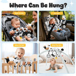 Spiral Car Seat Baby Toys 0-6 Months, Infant Carseat High Contrast Sensory Toys Hanging Stroller Accessories, Newborn Shower Gifts for Baby Boys Essentials Stuff, Cute Black and White Cow