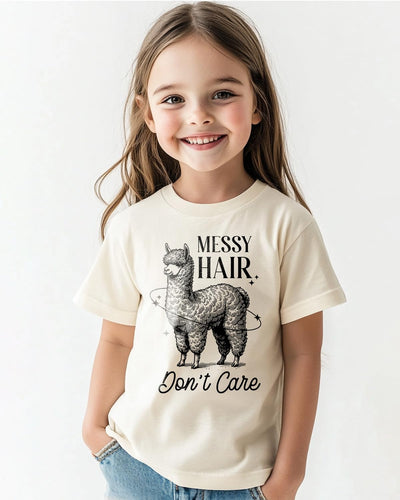 Toddler Shirts for Boys Grils Kids, Baby Boy Summer Clothes Funny Alpaca Graphic Tees, 2-8T Short Sleeve T-Shirt, Messy Hair Don't Care