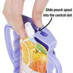 PandaEar 2 Pack Squeeze Proof Food Pouch Holder for Todddlers, Baby Pouch Holder with Handle for Food Pouches and Drink Juice Boxes, Blue/Purple