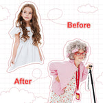 FAYBOX 9 pcs Old Lady Costume for Kids,100 Days of School Costume Old Lady Wig for Girls, Granny Grandma Dress Up