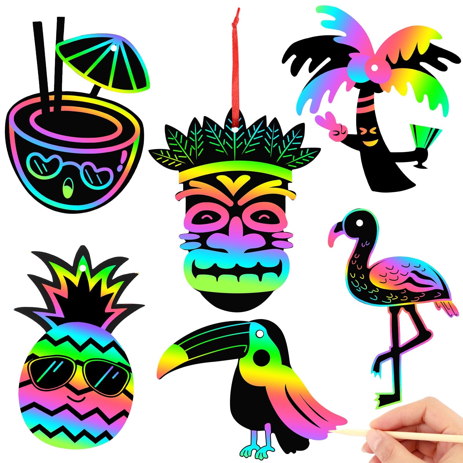 JULMELON 36 PCS Summer Crafts, Rainbow Scratch Art Summer Gifts Magic Color Ice Cream Scratch Cards DIY Sweet Candy Ornament for Party Favors School Activities