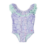 RuffleButts Girls UPF50+ Sun Protection Ruffle V-Back One Piece Swimsuit - Magical Mermaid, 3T