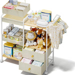 BBLIKE Diaper Caddy Organizer with Hanging Rack - 3 Tier Rolling Baby Storage Cart with Drawers and Side Pockets for Newborn Diaper Organization for Nursery, Crib, Bedroom, Changing Table, Beige