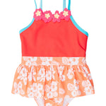RuffleButts Girls UPF50+ Sun Protection Princess Sleeveless One Piece Swimsuit - Island Princess Flower, 3-6m