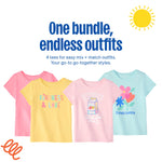Garanimals Baby & Toddler Girl Flower Tees - Short Sleeve Tees - Kid's Casual Crew Neck - Size 3-6 Months - Yellow, Pink, Light Blue - 4 Pack