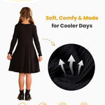 PATPAT Toddler Girl Long Sleeve Ribbed Knit Dress, Black, 6-9 Months, Holiday Outfit or Everyday Wear
