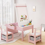 5-in-1 Kids Art Table and Chairs, Wood Toddler Table and Chair Set with Storage Drawers, Craft Play Desk for Kids, Convertible Art Easel with Paper Roll Holder, Children Activity Learning Center-Pink