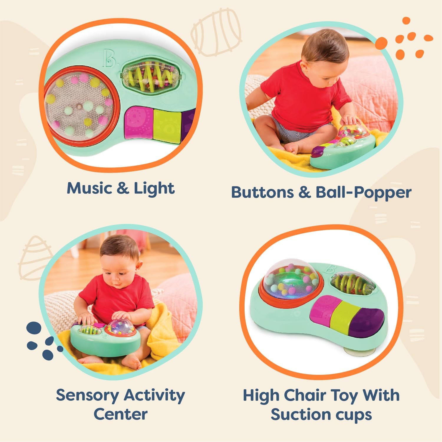 B. toys- B. baby – Baby Activity Station – High Chair Suction Cup Toy with Music & Lights – Sensory Activity Center – Developmental Toys for Babies, Infants – whirly pop-6 Months +