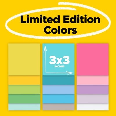 Post-it Super Sticky Notes, 15 Sticky Note Pads, 3 x 3 in, School Supplies, Office Products, Notes for Vertical Surfaces, Monitors, Walls and Windows, Assorted Colors
