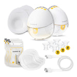 Medela breast pump set with various components on a white background