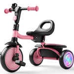 besrey Kids Tricycle with Flash Wheels for Ages 18 Months to 5 Years, Toddler Tricycle with Bell, Kids Tricycle, Gift for 2-5 Year Olds, Gift and Toy for Boys and Girls, Tricycle for Toddlers, Pink
