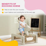 Qaba 5 in 1 Kids Rocking Horse for Toddlers, Kids Spring Rocking Toy Balance Bike Push Cart with Detachable Base, Horse-Shaped Rocker with Safety Guardrails, Footrests, Push Handle, Cream White