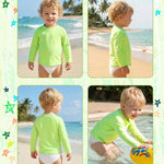 babygoal Baby Fluorescent Green Long Sleeve Rash Guard Shirt with UPF 50+ Sun Protection for Baby Toddler Boy & Girl Beach Pool Swimming SY02-6-12M-B