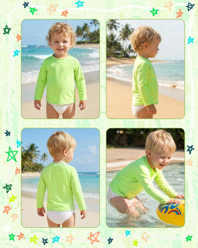 babygoal Baby Fluorescent Green Long Sleeve Rash Guard Shirt with UPF 50+ Sun Protection for Baby Toddler Boy & Girl Beach Pool Swimming SY02-6-12M-B