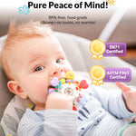 Baby Silicone Teething Toys - Safe, Multi-Functional BPA-Free Sensory Learning Teether Montessori Baby Toys for Infant 0-12 Months Teething Relief with Rattle Perfect Baby Gift for Boys Girls