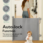 Momcozy Auto Lock Retractable Baby Gate, Safety Gate for Baby and Pet, 33” Tall, Extends to 55” Wide, Mesh Safety Dog Gate for Stairs, Indoor, Outdoor, Doorways, Hallways