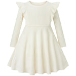 pureborn Toddler Girl Sweater Dress Ribbed Knit Ruffle Long Sleeve Swing Fall Winter Dresses Solid Beige 3-4 Years