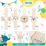 Wovnet 4 Pieces Baby Wrist Rattles Animal Pattern Newborn Rattle Foot Rattles Toy for Babies Boy Girl Infant Birthday Gifts Educational Toys, 4 Designs (Rabbit Dog Lion Elephant)