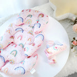 CARUILI Infant Car Seat Insert Cushion, Super Soft Baby Car Seat Head Support & 2 Straps Pads, Reversible Preemie Newborn Carseat Insert, Fit Car Seat, Stroller, Infant Bouncer, Pink Rainbow
