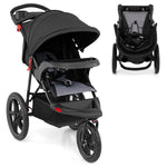HONEY JOY Jogging Stroller, Foldable Running Stroller w/Adjustable Canopy & Recline Seat, 2 Cup Holders, Snack Tray, Storage Basket, Bicycle Tires, Baby Jogger Stroller for Infants to Toddlers (Gray)
