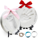 Little Hippo Baby Ornament Keepsake Kit (Newborn Bundle) - 2 Easels, 4 Ribbons & Letters! Handprint and Footprint Clay Casting Kit for Baby Shower Gifts, Boys & Girls