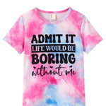 PATPAT Girls T Shirts Size 10-11 Years, Tie Dye Letters Print Graphic Tees Crew Neck Short Sleeve Shirts Trendy Clothes Cute Concert Outfits Cute Tops