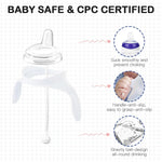 Sippy Cup Conversion Kit for Lansinoh Baby Bottles, Soft Straw Top and Weighted Straw Transition Kit with Handles, Set of 3