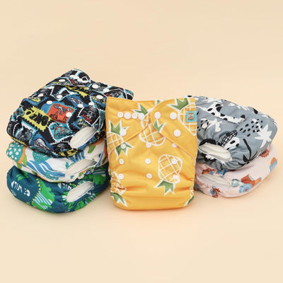 ALVABABY Baby Cloth Diaper 6 Pack with 12 Inserts One Size Cloth Diaper Covers Adjustable Washable Reusable for Baby Girls and Boys