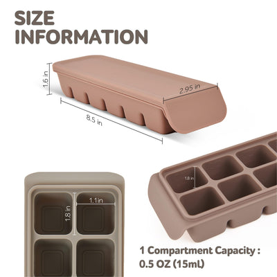 Firgi 12 Section-0.5oz, Gray 100% Food Grade Silicone Ice Cube Tray Food Container with Airtight Locking Lid, Fruit Vegetable Purees, Breastmilk Storage for Baby & Toddler Food | BPA Free Korea Made