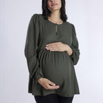Motherhood Maternity Women’s Long Sleeve Empire Waist Keyhole Woven Pregnancy Blouse, Deep Depths, Small