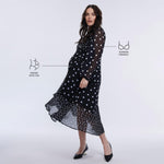 Motherhood Maternity Women’s Long Sleeve Wrap Flounce Midi Pregnancy Dress, Mixed Dot, Small