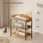 Yetom Baby Changing Table, Diaper Changing Station with Pad and Wheels, Two-Tier Open Storage Shelves, Waterproof Diaper pad & Safety Strap,Compact Baby Furniture for Nursery, Rustic Brown