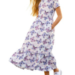 PATPAT Tween Dress for Girls Summer Maxi Long Casual Beach Birthday Party Big Girl Cute Dresses Purple Butterfly Size 10-11