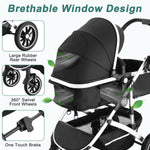 EROMMY 6-in-1 Baby Stroller with Bassinet, Convertible Infant Stroller with Adjustable Backrest & Canopy, Foldable Newborn Pushchair with Reversible Seat and Cover for 0-36 Months (Dark Black)