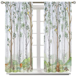 Kids Animal Curtains, Watercolor Natural Forest Animal Hedgehog Fox Butterfly Rabbits Forest Print Curtain Boys and Girl Bedrooms 42x45 Inch
