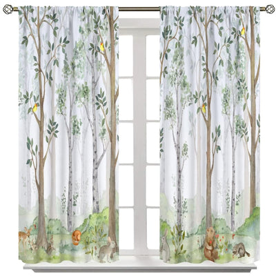 Kids Animal Curtains, Watercolor Natural Forest Animal Hedgehog Fox Butterfly Rabbits Forest Print Curtain Boys and Girl Bedrooms 42x45 Inch