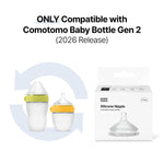 Comotomo Silicone Replacement Nipples for Baby Bottle Gen 2 (2026 Release) - Soft, Silicone Nipples with Dual Anti-Colic Vents Designed for Natural Latch (Pack of 2), Slow Flow (0-3 Months)
