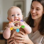 VTECHOLOGY Baby Teething Rings Toys for 0-6 6-12 Months Baby Rattle Teether Sensory Toys for Babies 0-24Months Silicone Teether Relief Chew Soothing Sore Gums for Newborn Infant Essentials BPA Free