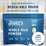 Judee's Gluten Free Whole Milk Powder 5 lb - Non-GMO, rBST Hormone-Free, Gluten- and Nut-Free - Baking, Pantry & Travel Essential for Reconstituting - Powdered Milk - Made in USA